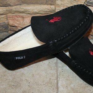 POLO‎ RALPH LAUREN MEN'S SUEDE SLIPPERS BLACK RED